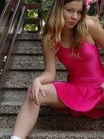 emily in a pink dancer outfit