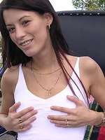 long-haired cutie sweet amylee flashing her tits in public