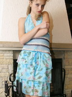 kristina fey in a sexy blue dress